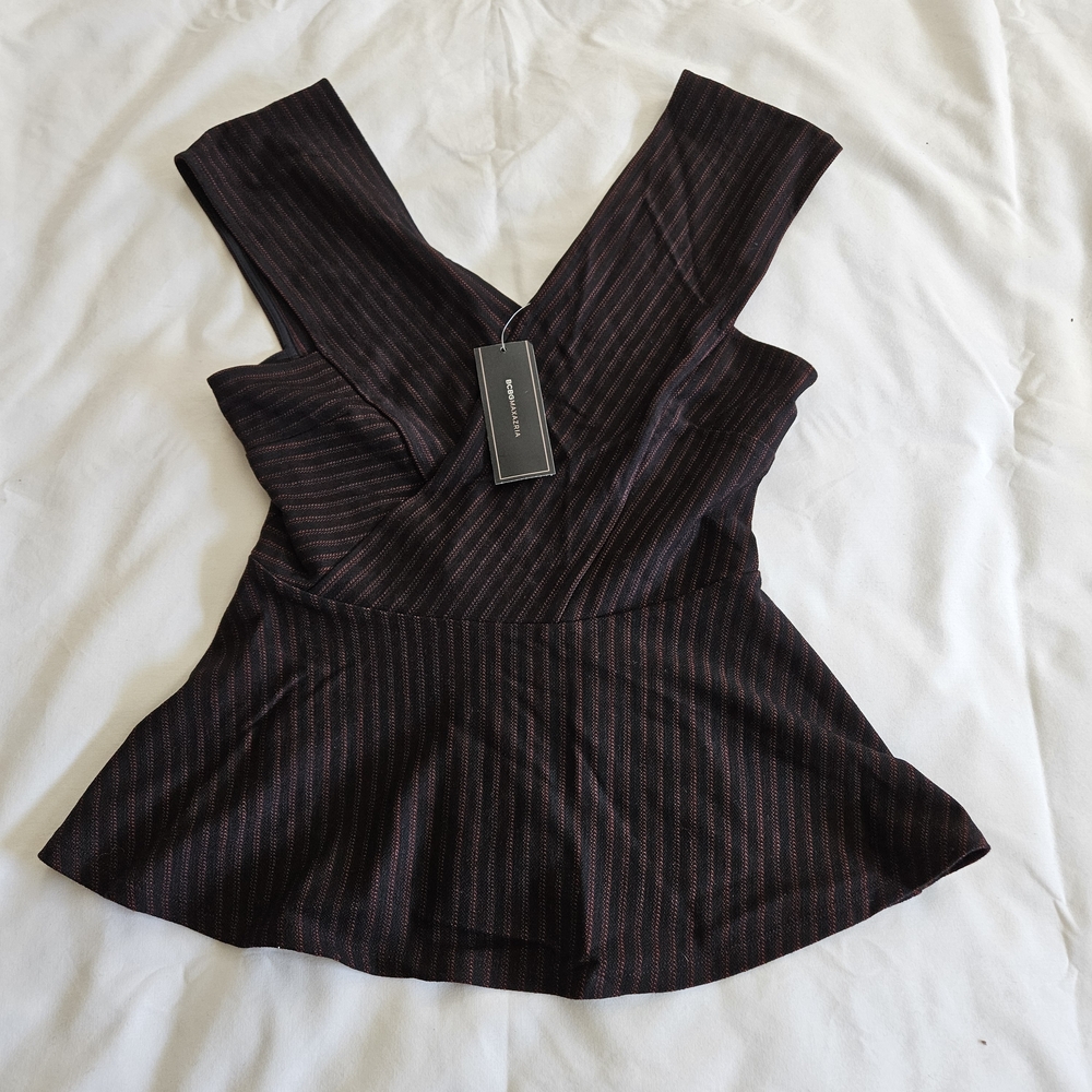 BCBGMaxAzria Black and Red Striped Blouse
